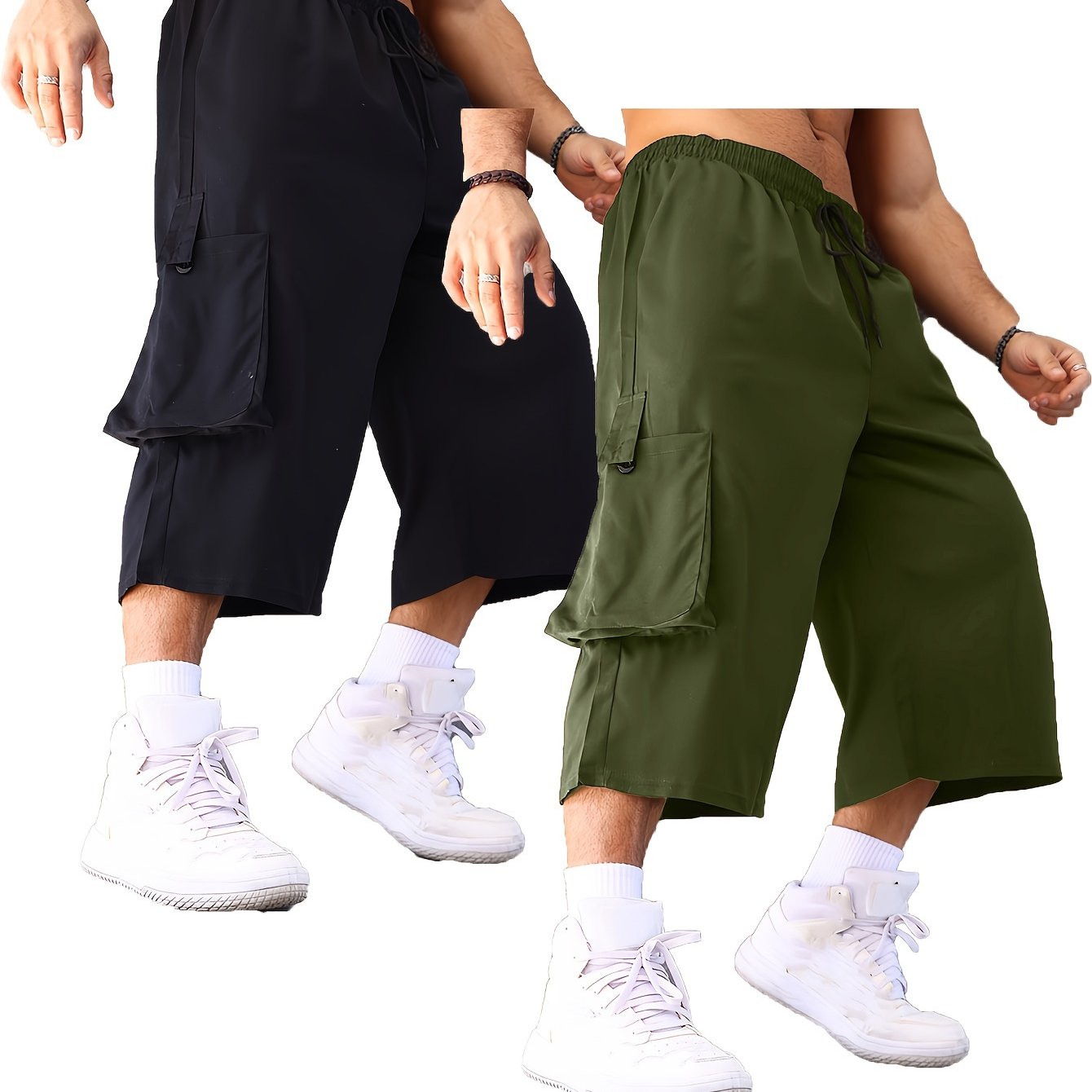 2 dona erkaklar uchun katta o'lchamdagi yuk shimlari, cho'zilgan moslama bilan, cho'zilgan fit bilan