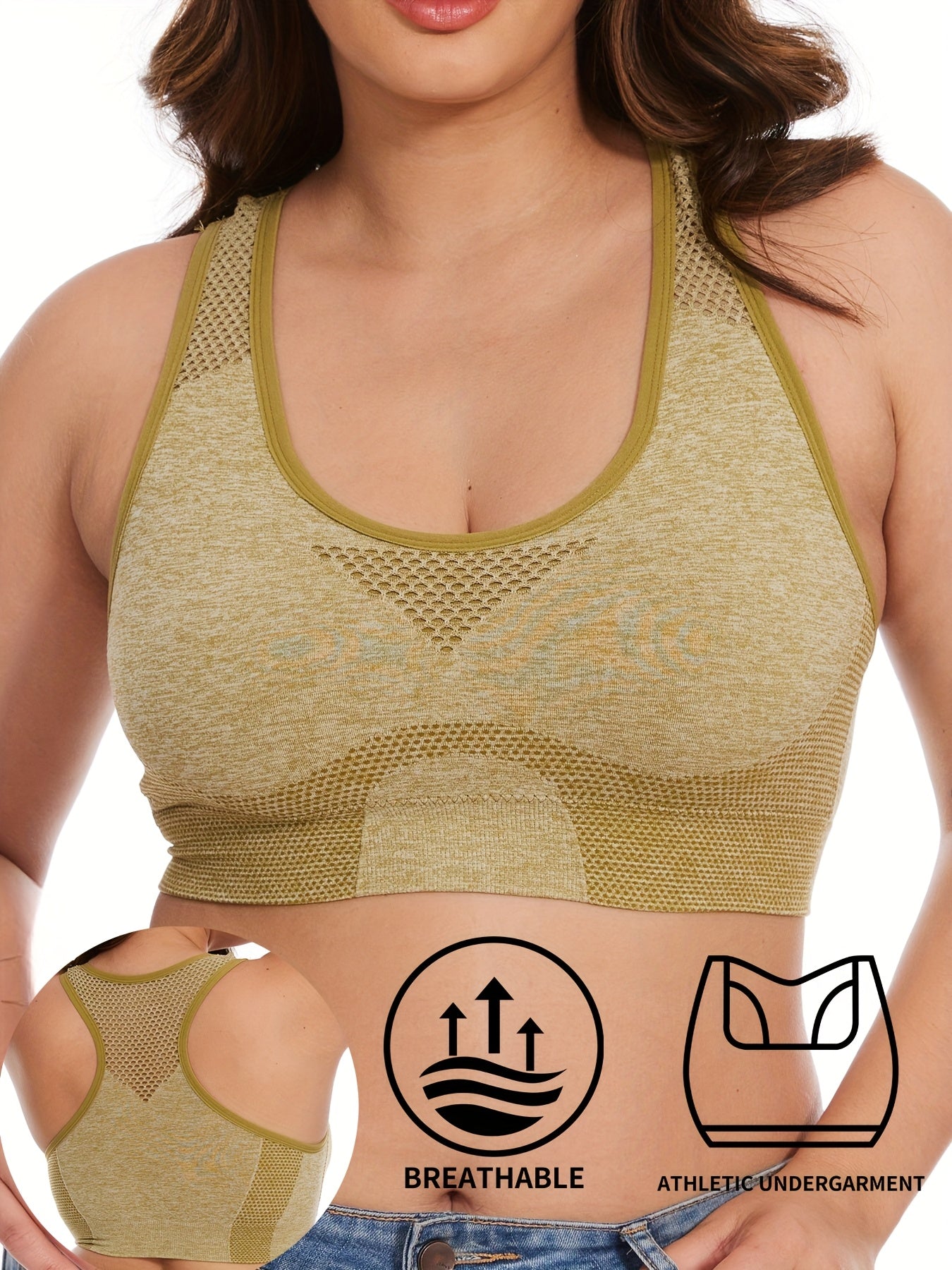 Women Breathable Seamless Sports Bras Plus Size Wireless Yoga Underwear Set