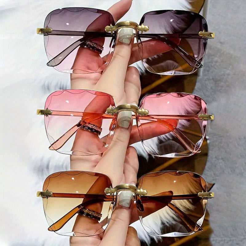 3 dona zamonaviy gradient linzalarga ega, ramkasiz shikarga ega ko'zoynak, plyaj va partiya kiyimlari uchun mukammal.