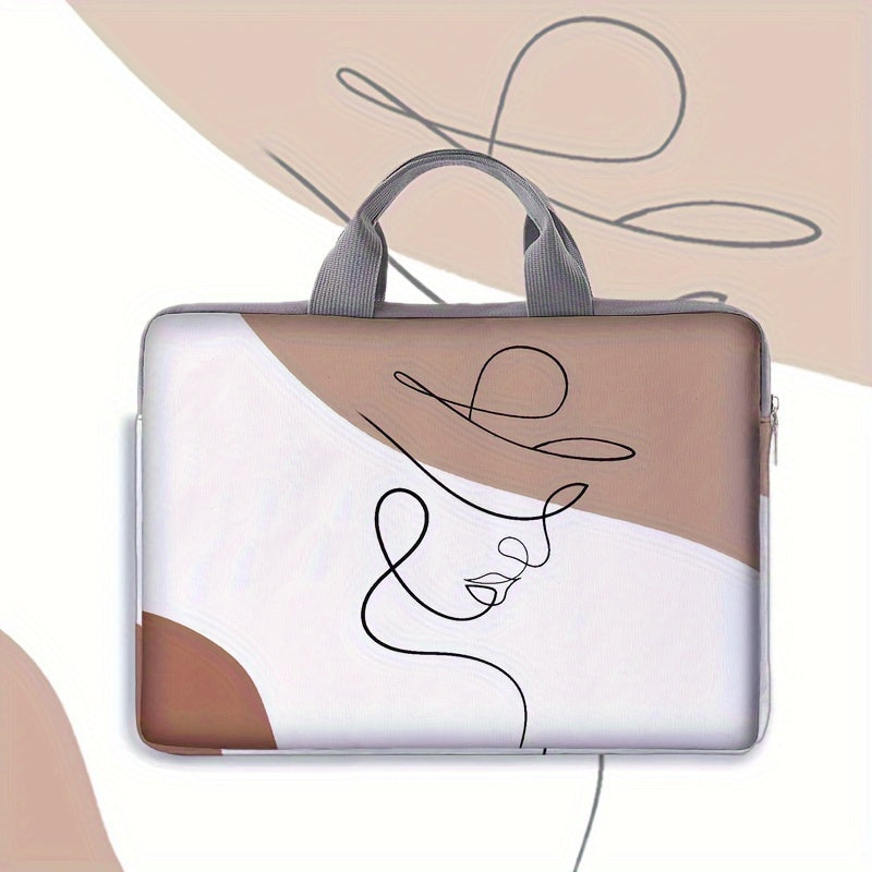 Abstract Face Line Art Laptop Bag Made of Soft Polyester for Office College and Daily Commute