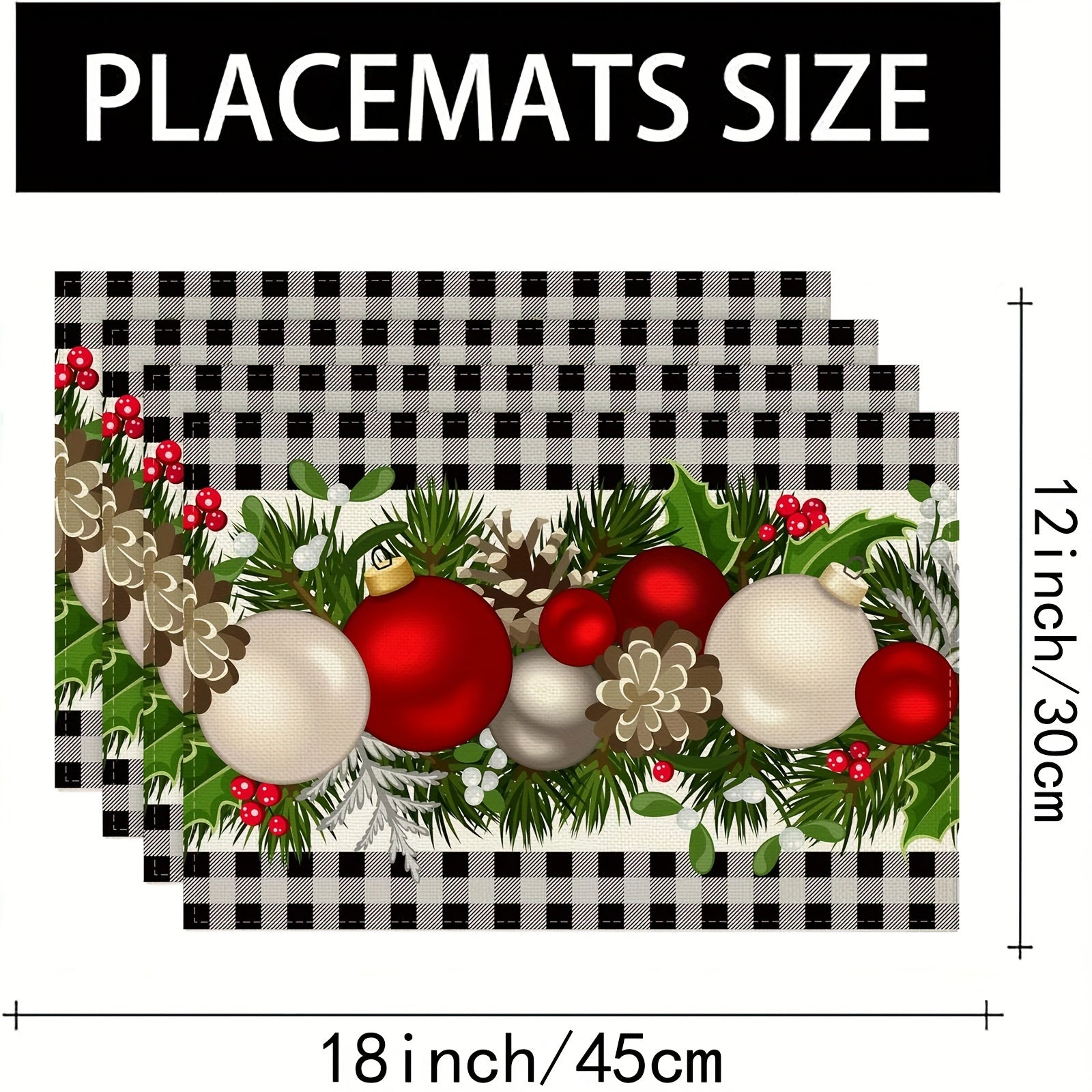 Christmas Placemats Set of 4 Red and Black Buffalo Check Plaid 30.48x45.72cm
