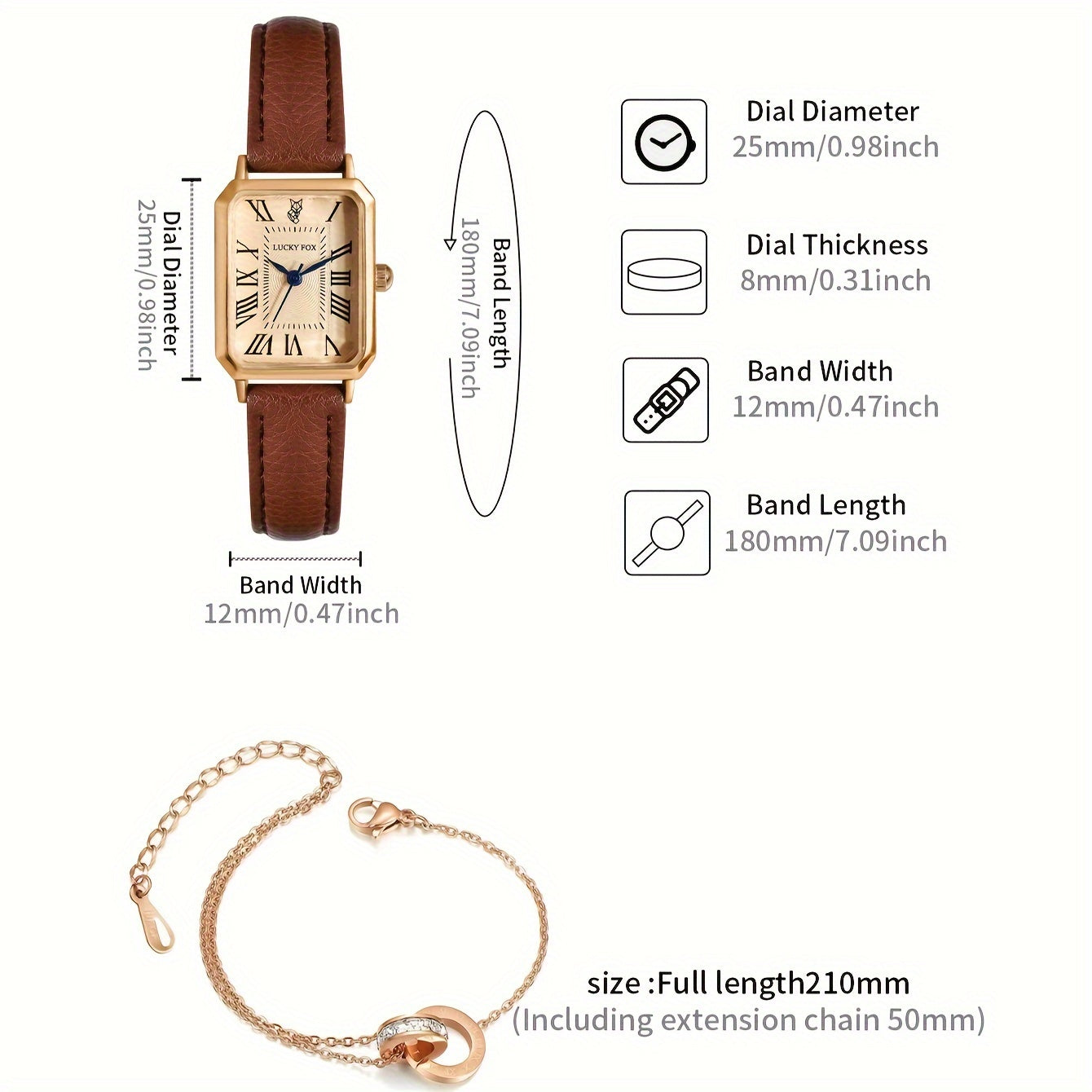 Vintage Business Watch and Bracelet Gift Set with Quartz Movement PU Leather Band Pointer Display