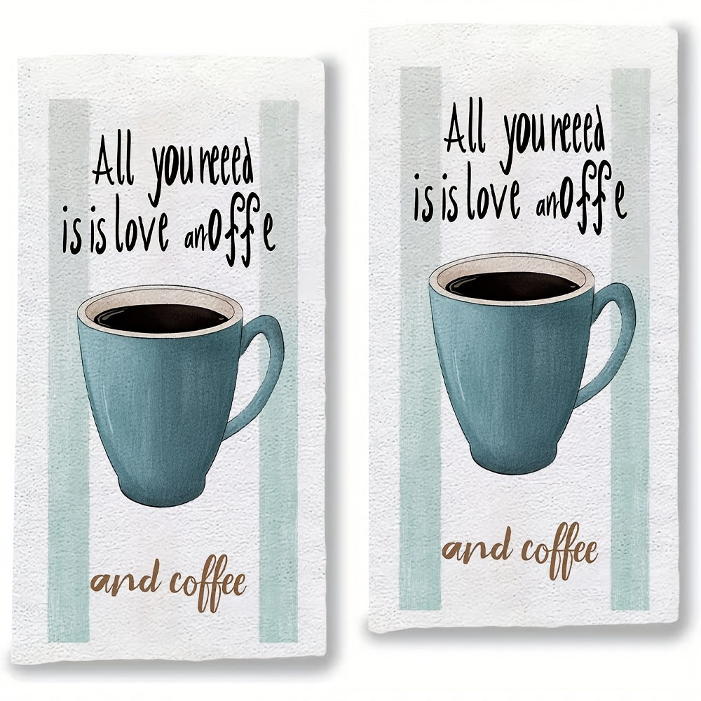 Set of 2 Ultra-Soft Absorbent Kitchen Towels with Love and Coffee Prints 40x60 cm