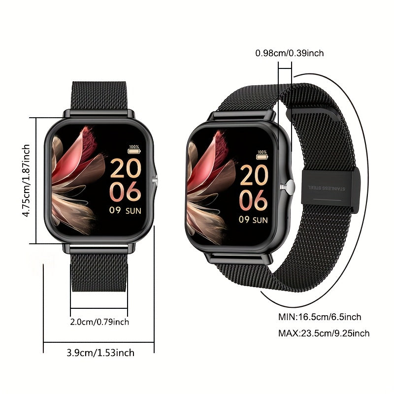 Smart Watch for Men and Women Stainless Steel Mesh Band Compatible with Android and iPhone
