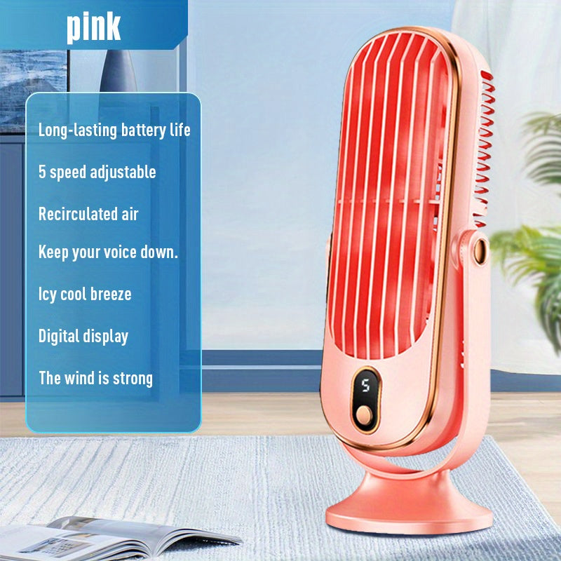 Portable USB Cooling Fan with 5 Speeds Digital Display Rechargeable Mini Desktop Fan for Home Office Travel Outdoor