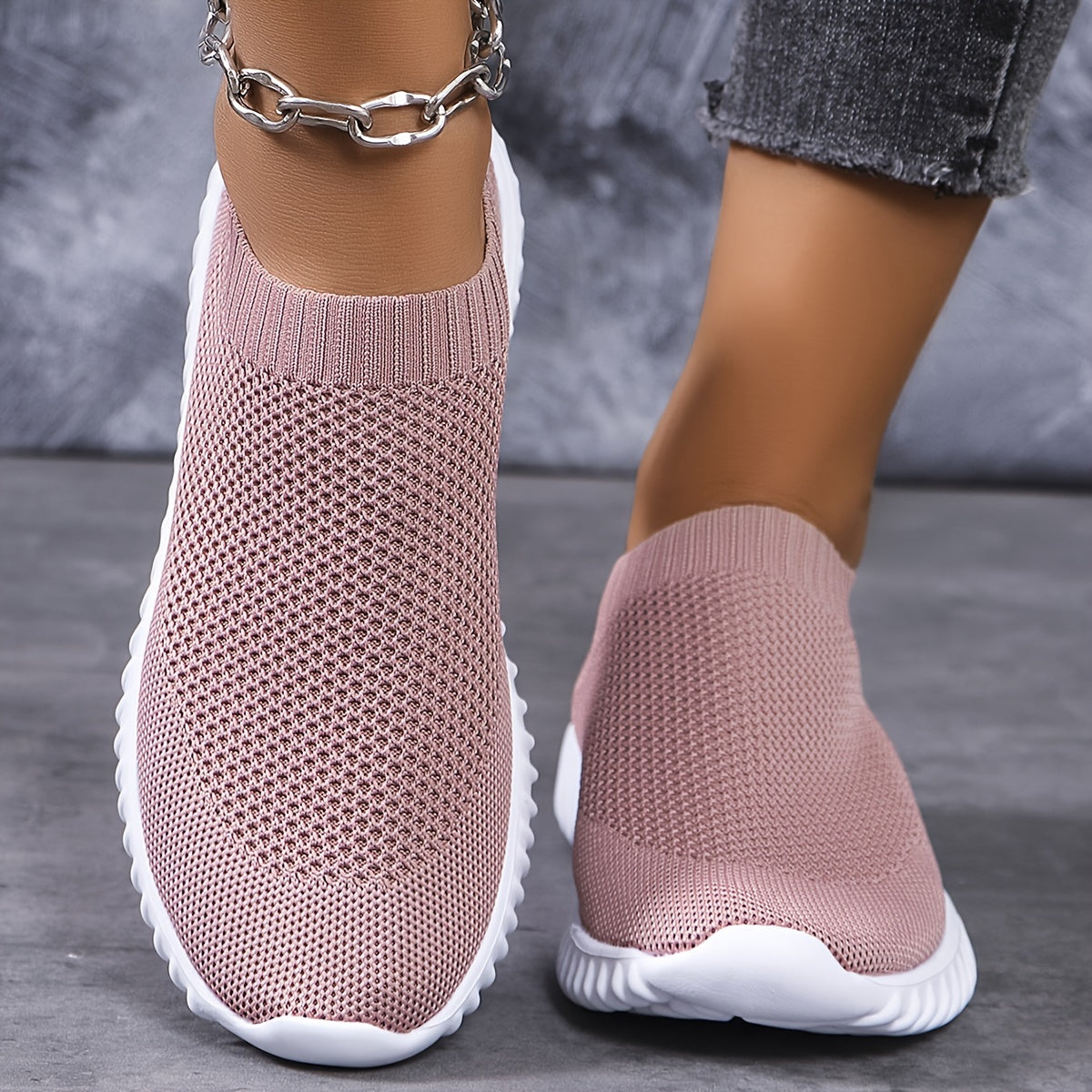 Women's Knit Slip-On Sneakers Casual Breathable Shoe All-Season Comfort