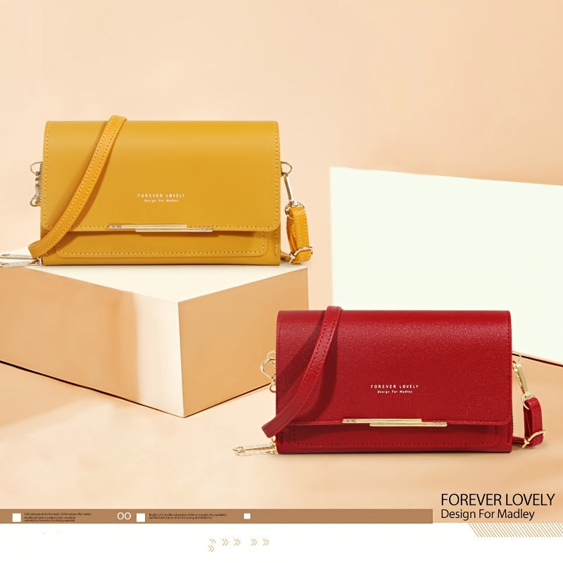 Women's Small Faux Leather Water-Resistant Shoulder Bag with Phone Card Wallet