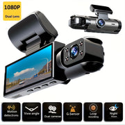 Full HD 1080P Dual-Camera Dash Cam with Night Vision Loop Recording G-Sensor and 64GB Memory Card