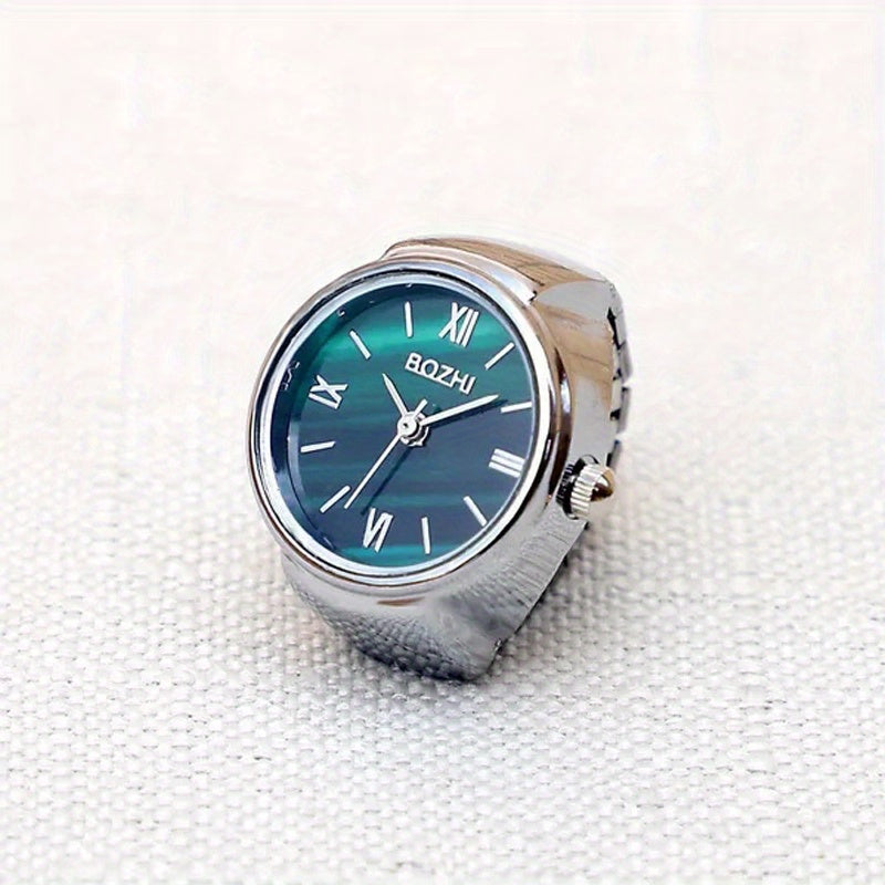 Green Mini Watch Ring for Men Women Fashion Alloy Shell Finger Watch