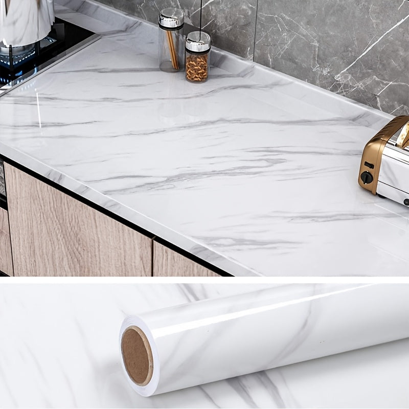 White Marble Self-Adhesive Kitchen Backsplash Wallpaper Waterproof Heat Resistant Mold Proof for Cabinets Countertops
