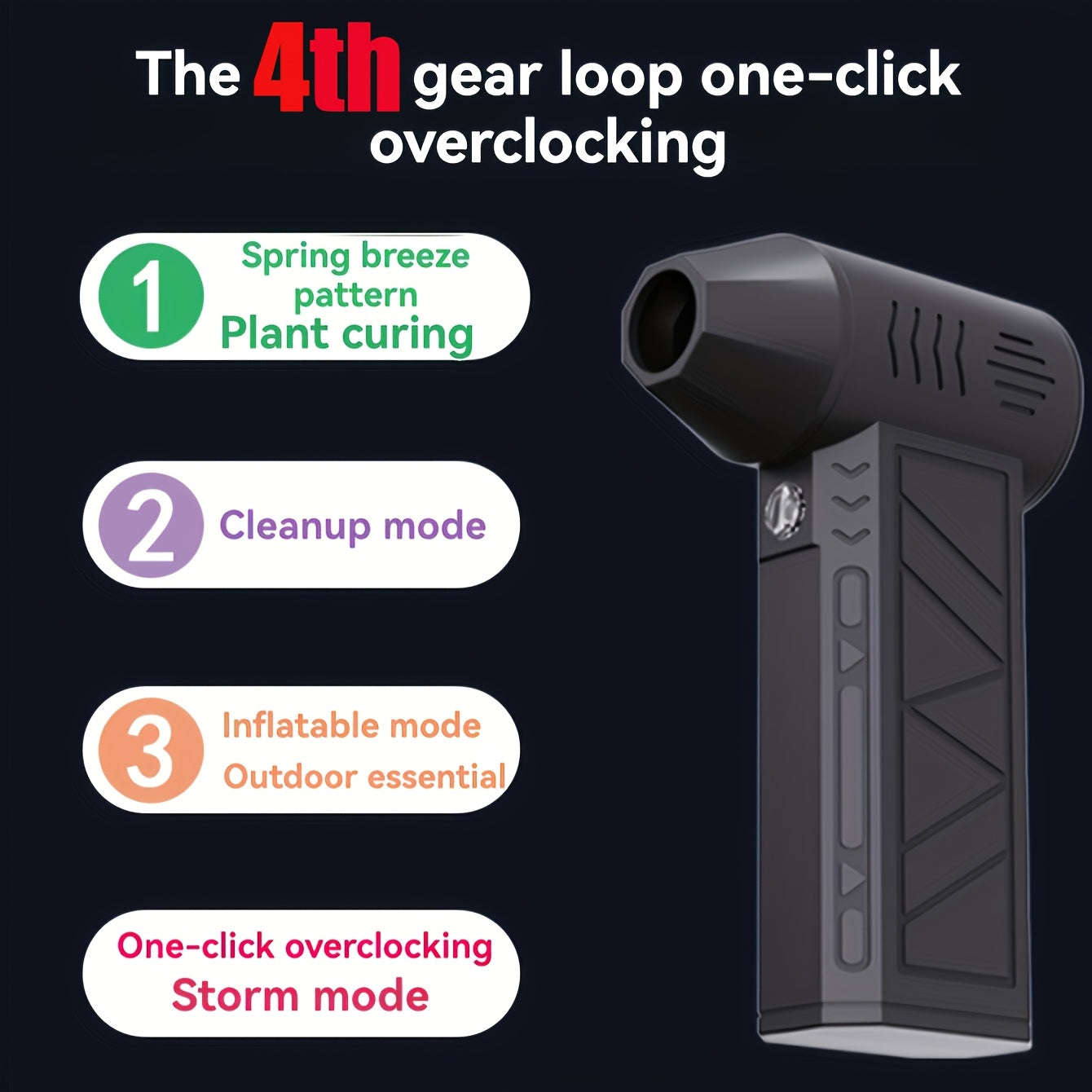 Black Compact Turbo Jet Air Blower with Lighting, 130000 RPM for Car Drying Cleaning Camping