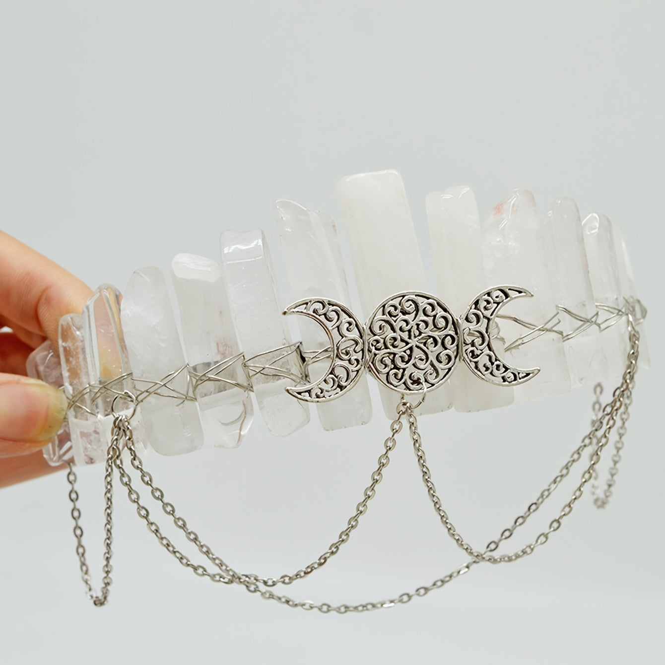 Crystal Quartz Crown Headband for Boho Weddings Festivals and Photoshoots