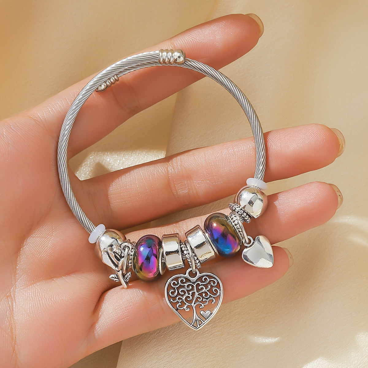 Women's Boho Silver Plated Rhinestone Love Beads Bracelet for Parties and Gifting
