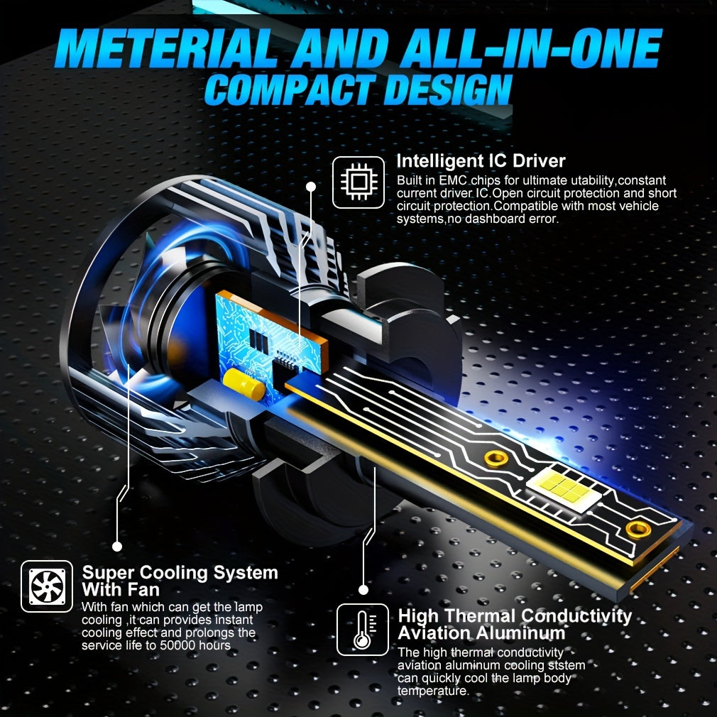 2 шт. автомобильных LED-лампочек для головного света 6000K белого цвета с чипами CSP 60W для дальнего и ближнего света