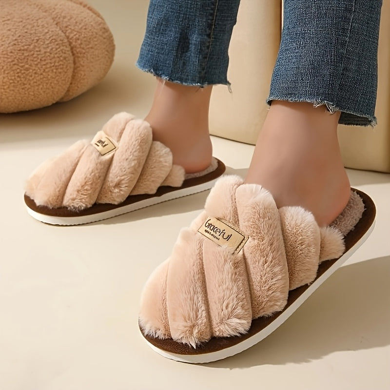 Women's Plush Faux Rabbit Fur-Lined Slip-On Indoor House Shoes
