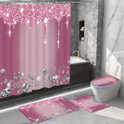 4-Piece Bathroom Set with Diamond Shower Curtain, Non-Slip Rugs, Toilet Cover Mat and Room Partition