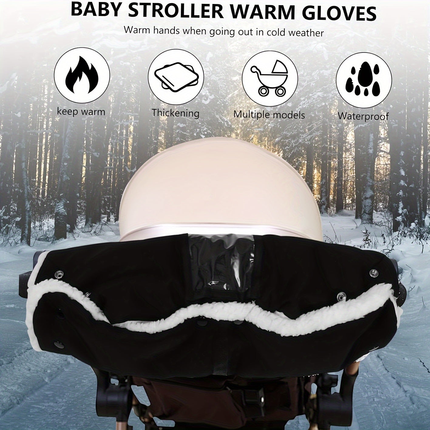 Stroller Gloves Windproof Warm Velvet-Lined Handle Covers for Winter