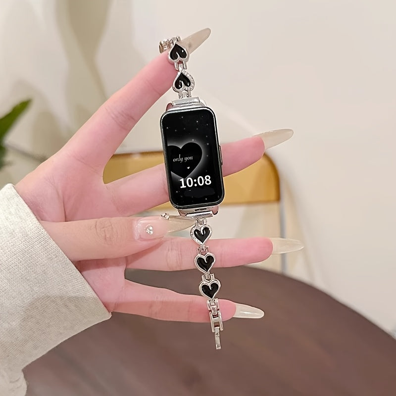 Stainless Steel Heart-Shaped Smartwatch Band NFC Quick Release for Huawei 9/8