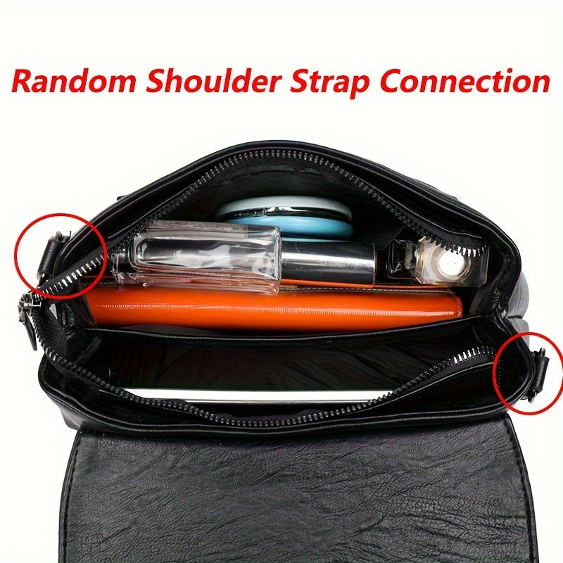 Women's Faux Leather Crossbody Bag with Anti-Theft Zipper, Multiple Pockets, Detachable Strap