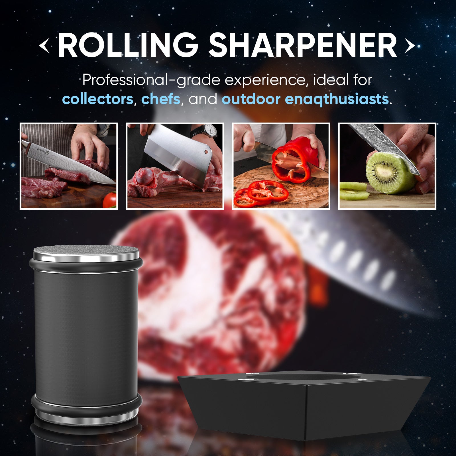 Qora pichoqni shimgich bilan 4 burchak qoʻllanma bilan oshxona pichoqlari uchun qoʻlda tizim bardoshli