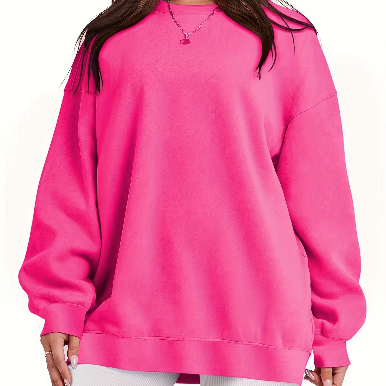 Women's Loose Cotton Long Sleeve Hoodie Round Neck Solid Color Pullover