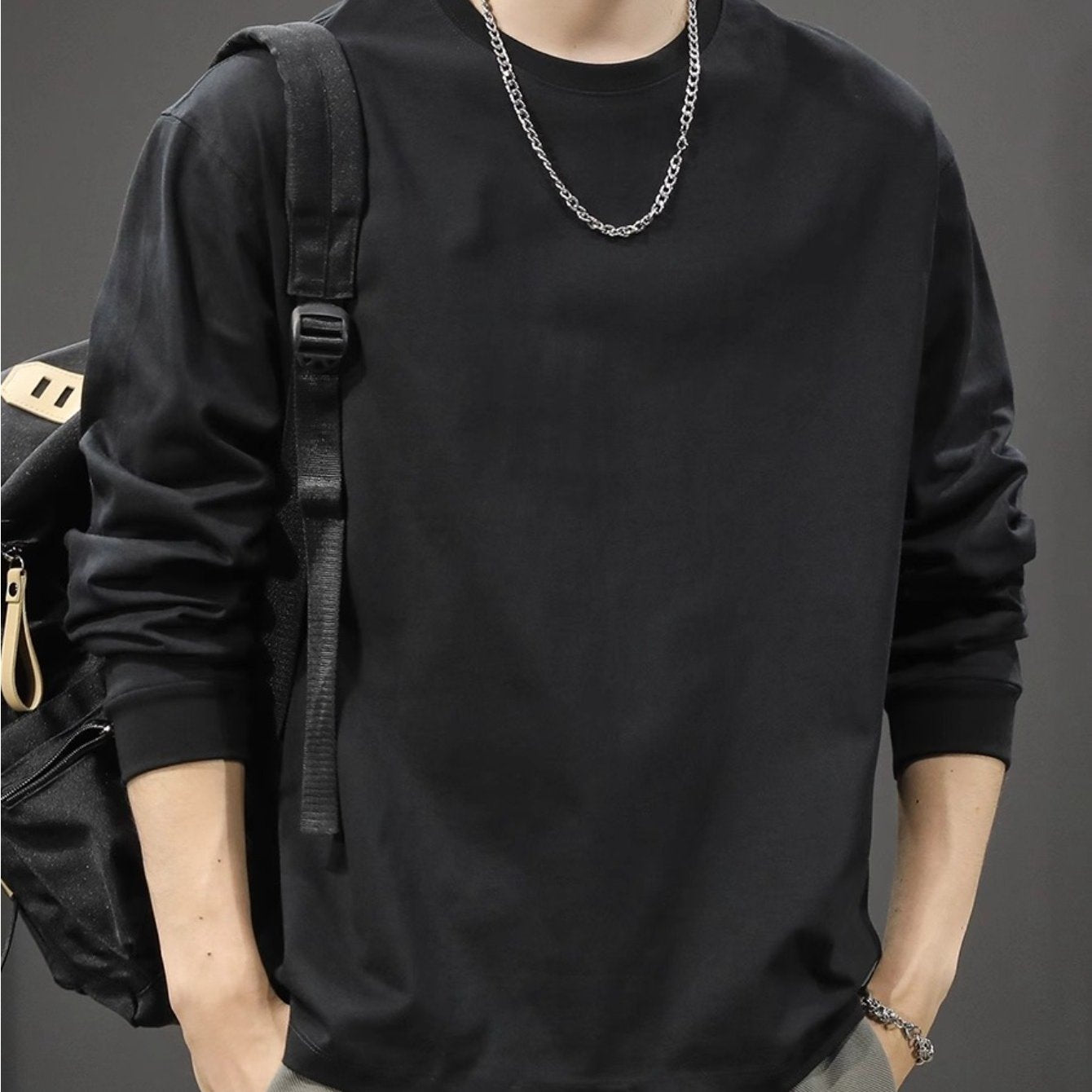 Мужская хлопковая футболка с длинным рукавом, свободный стиль, для весны и осени