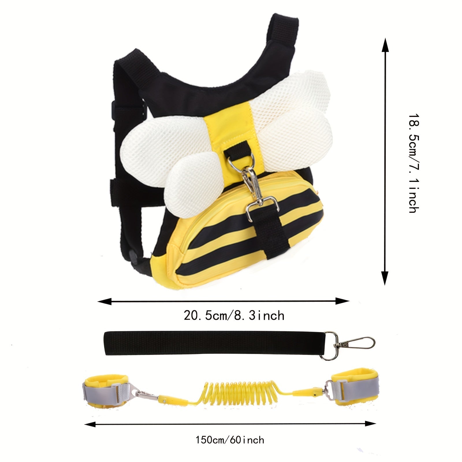 Yellow Bee Pet Safety Harness Backpack with Wrist Link and Leash Storage for Small Dogs and Cats