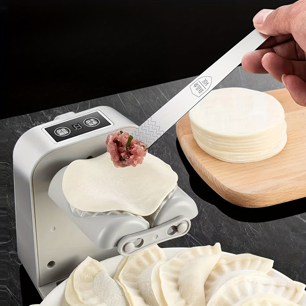 Hacedora eléctrica de dumplings, recargable por USB, portátil, de mano, con control de grosor ajustable, diseño duradero en plástico ABS gris