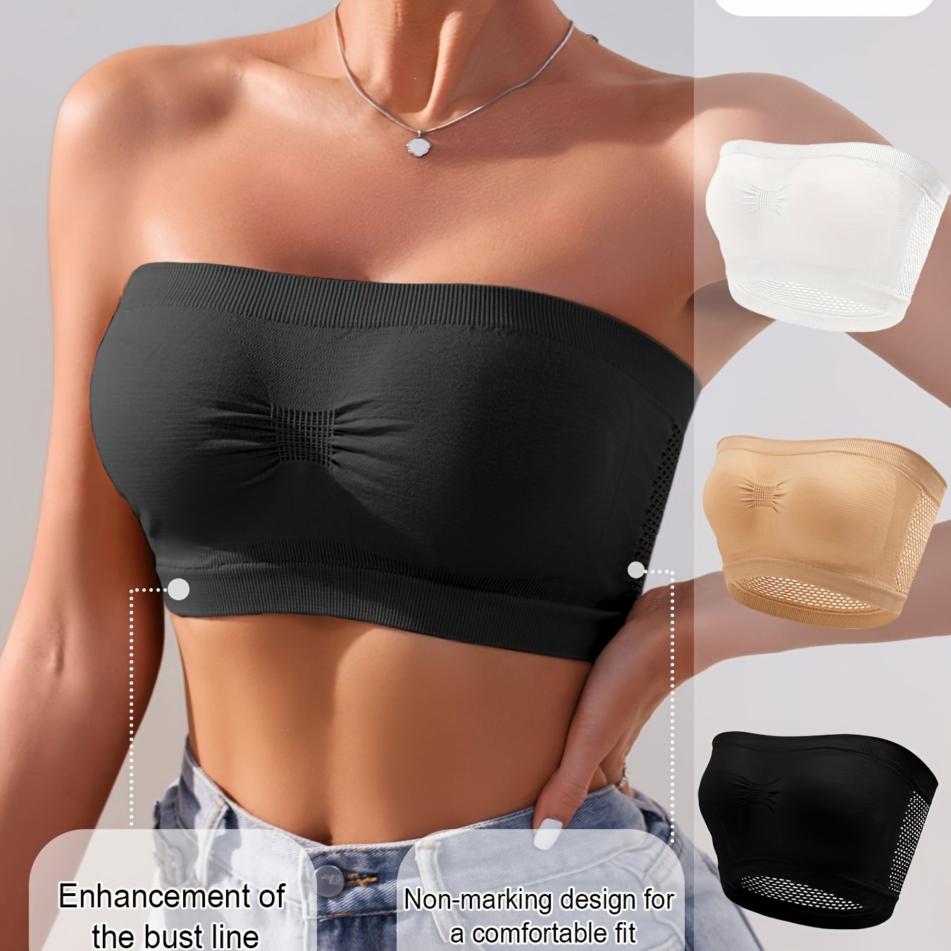 Women's Seamless Non-Slip Wire-Free Bralette Set Black Plus Size