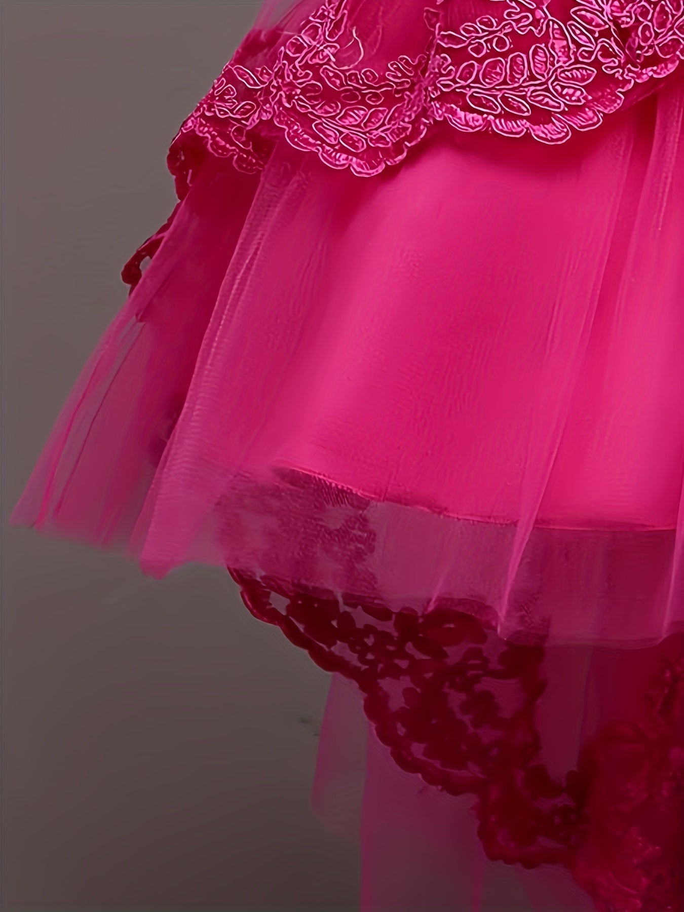 Girls' Red Princess Dress Beaded Embroidery Mesh Tail for Parties Weddings