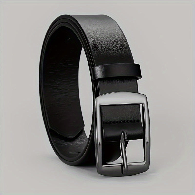 Men's Black PU Leather Belt with Smooth Alloy Buckle for Casual Daily Wear
