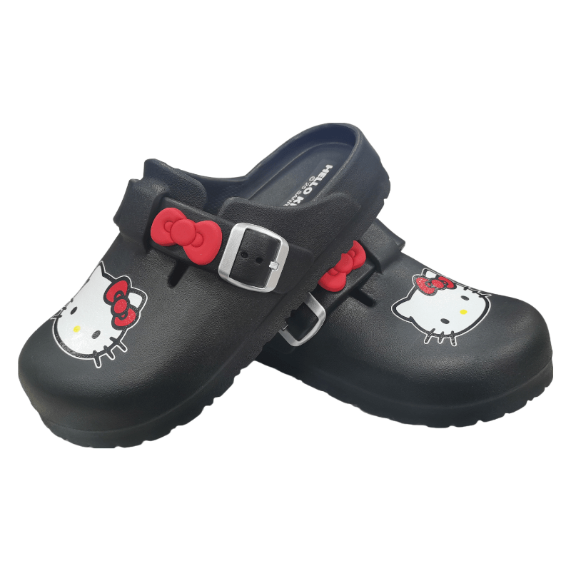 Unisex EVA Clog Slippers Black Indoor Outdoor Water Shoes with Cartoon Bow