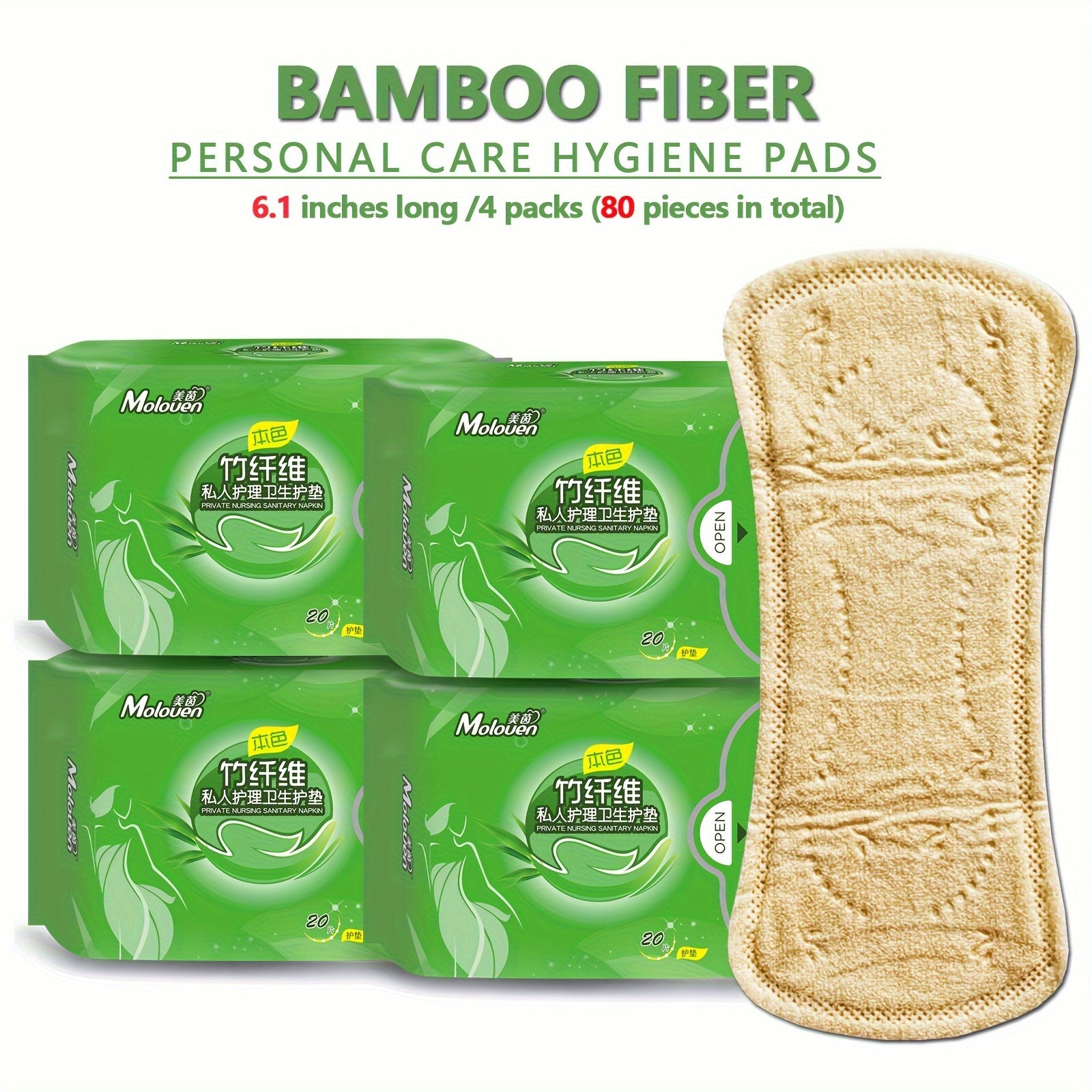 6 dona bambuk tolasi, aromatsiz, ultra yupqa ayollar uchun menstrual gigiena padlari