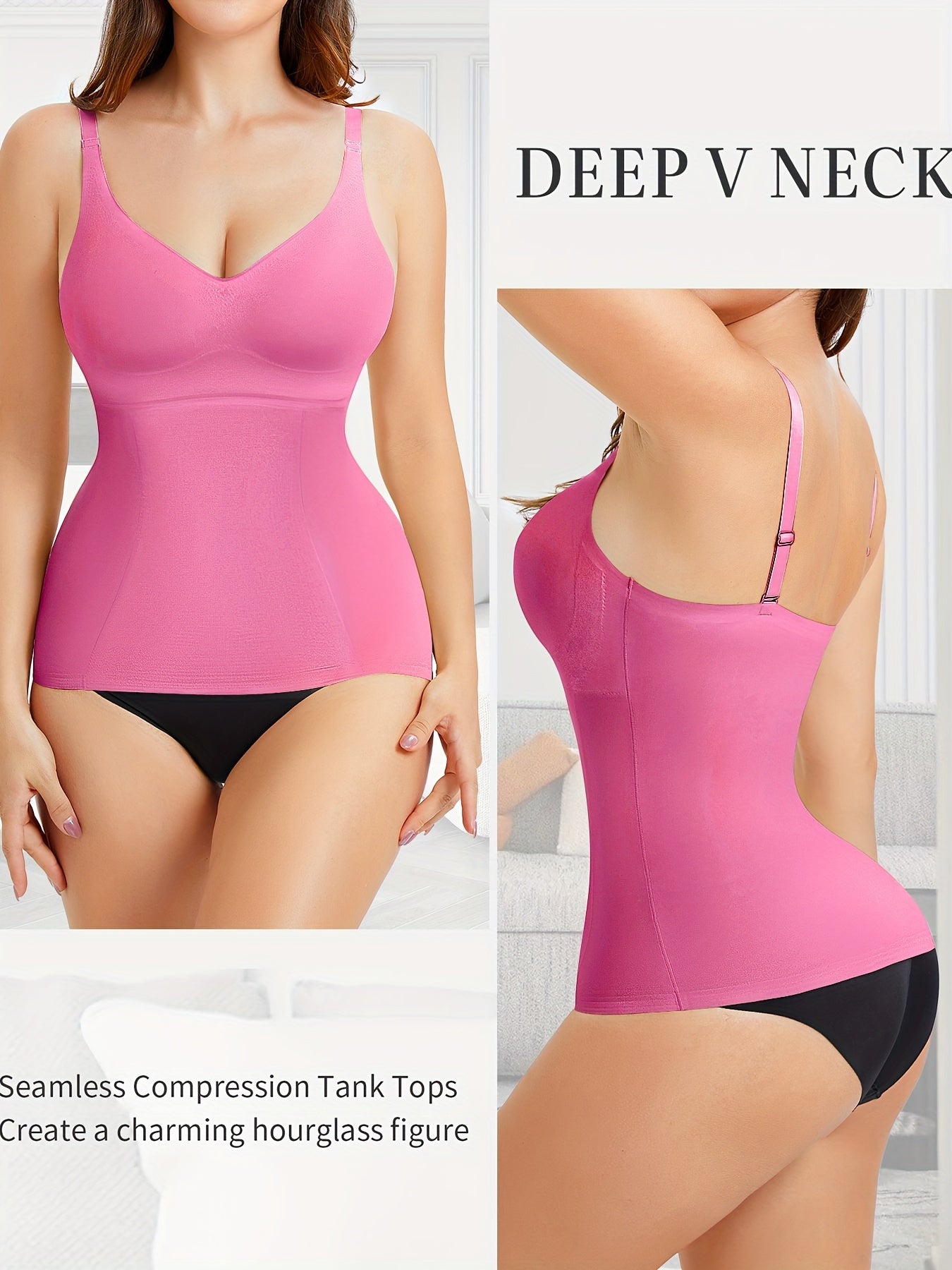 Women's Seamless Slimming Shapewear Tank Top Tummy Control Nylon Spandex V-Neck