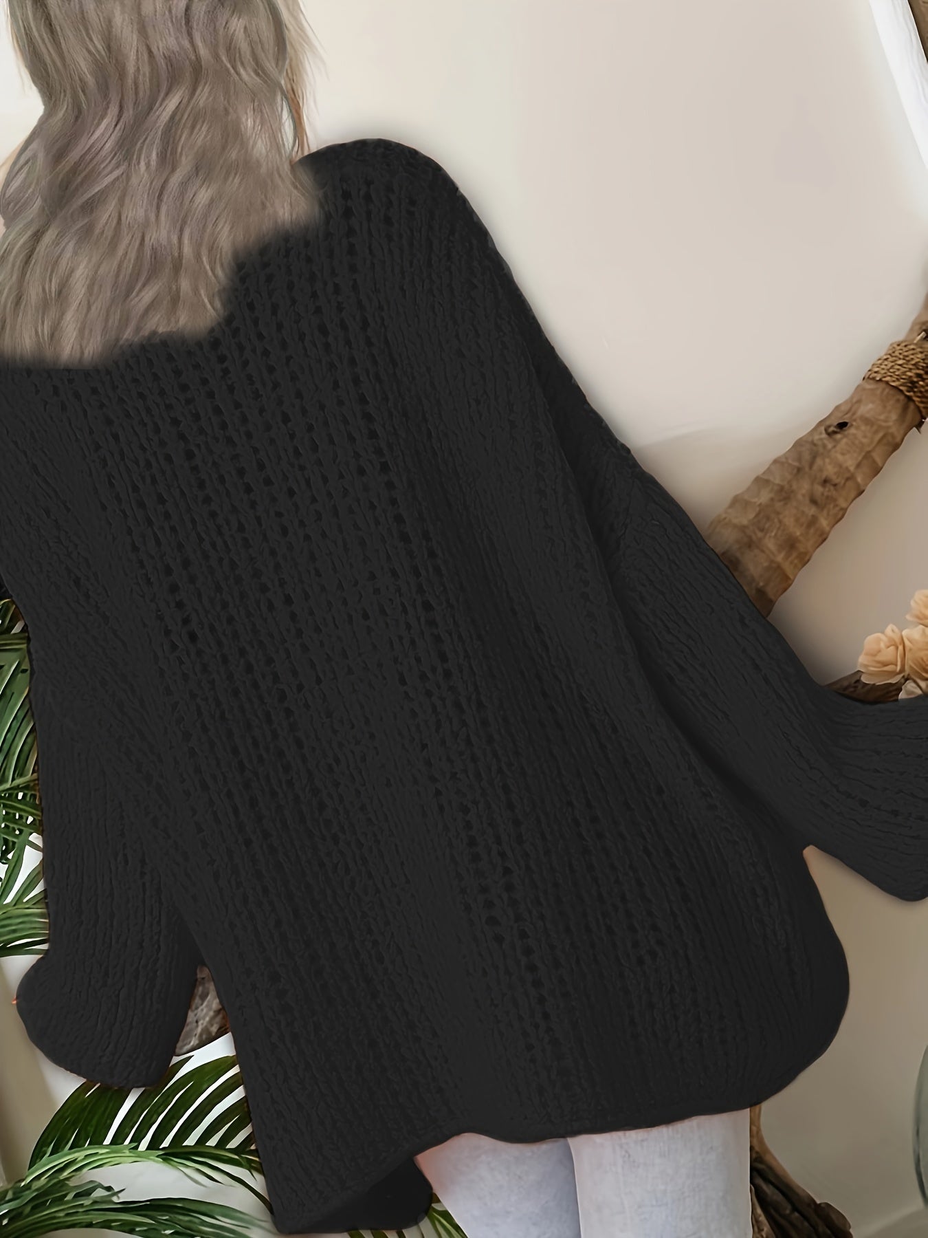 Plus Size Women's V Neck Long Sleeve Oversized Sweater Pullover