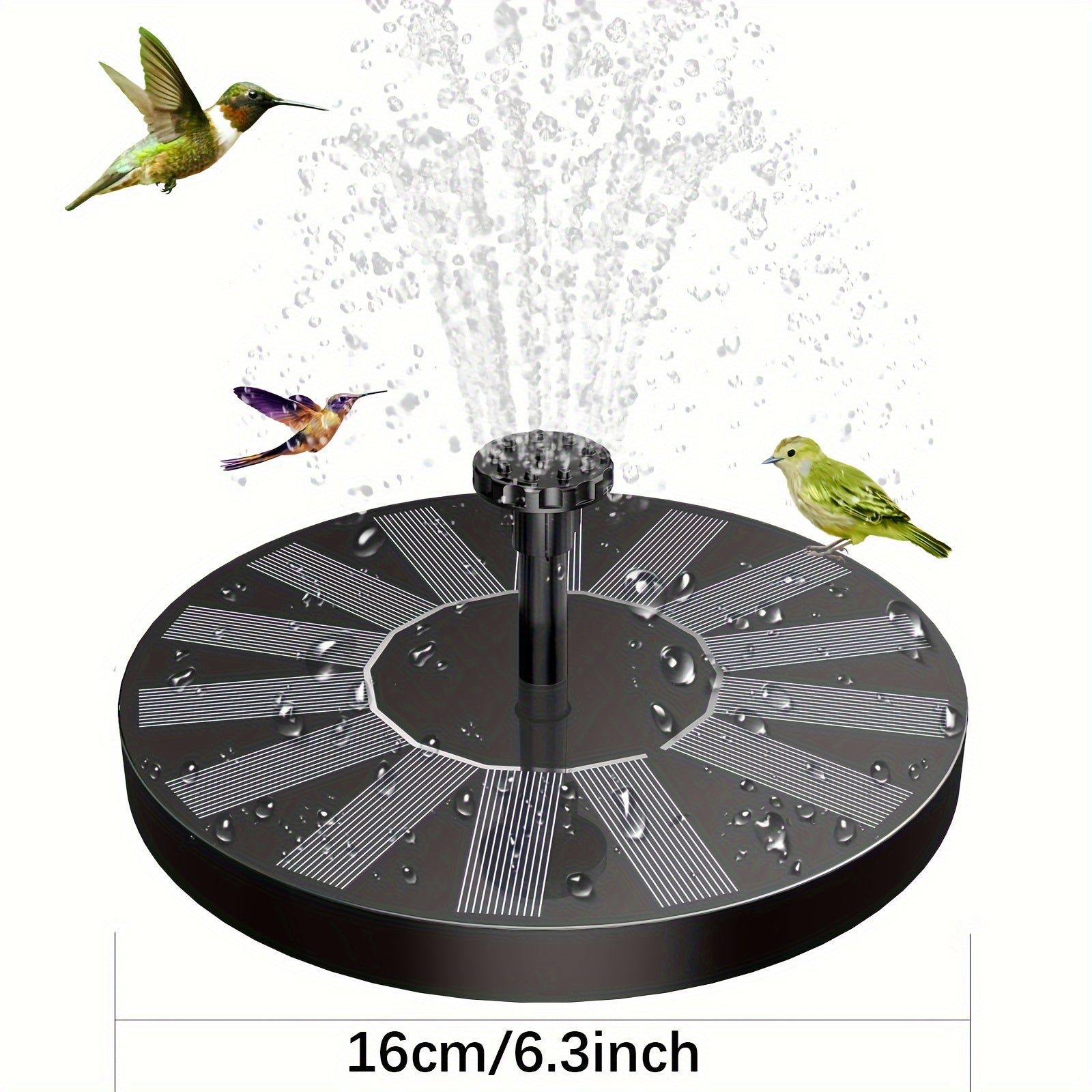 Quyosh energiyasi bilan ishlaydigan suv fontani bog'lar, hovuzlar, basseynlar va ochiq joylar uchun 6 ta nozzle bilan.