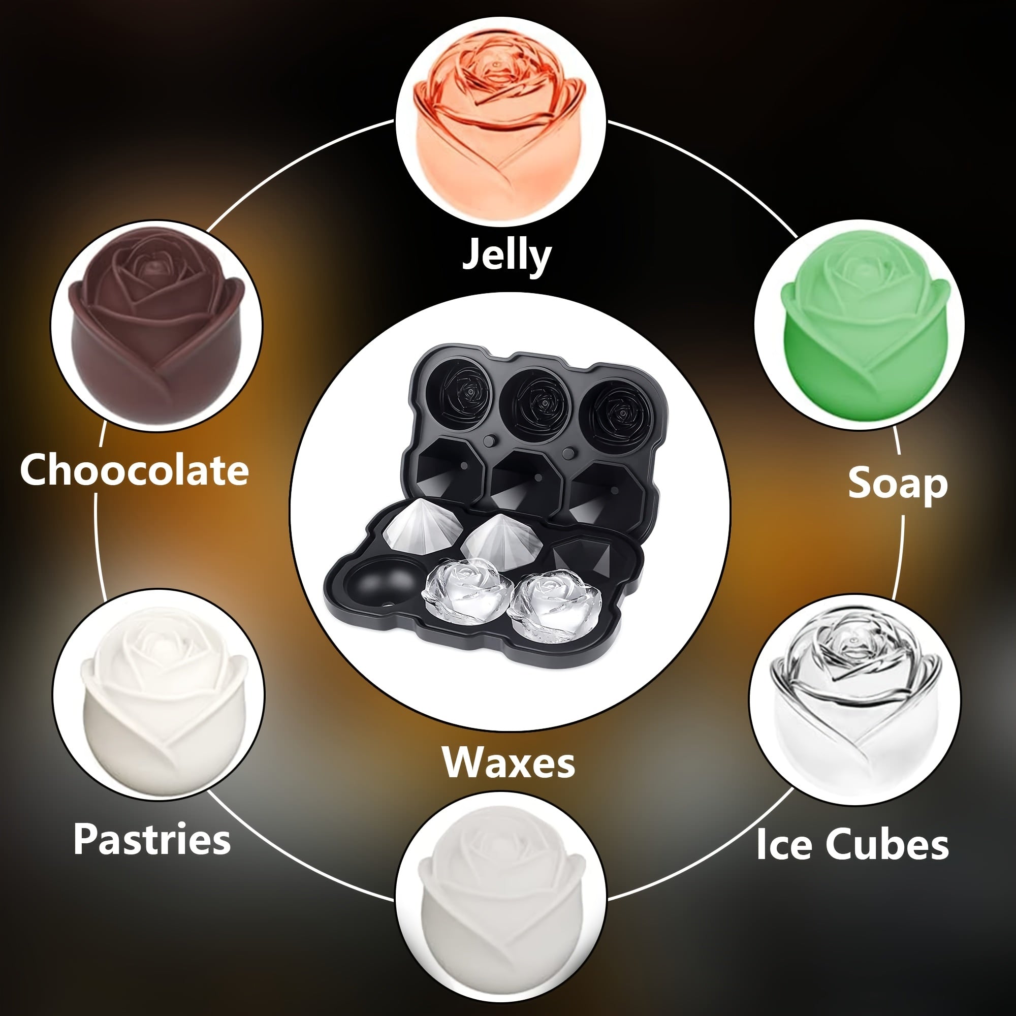 Silicone Ice Tray with Lid for Large Ice Cubes, 3-Chamber Diamond Ball, Suitable for Party Drinks