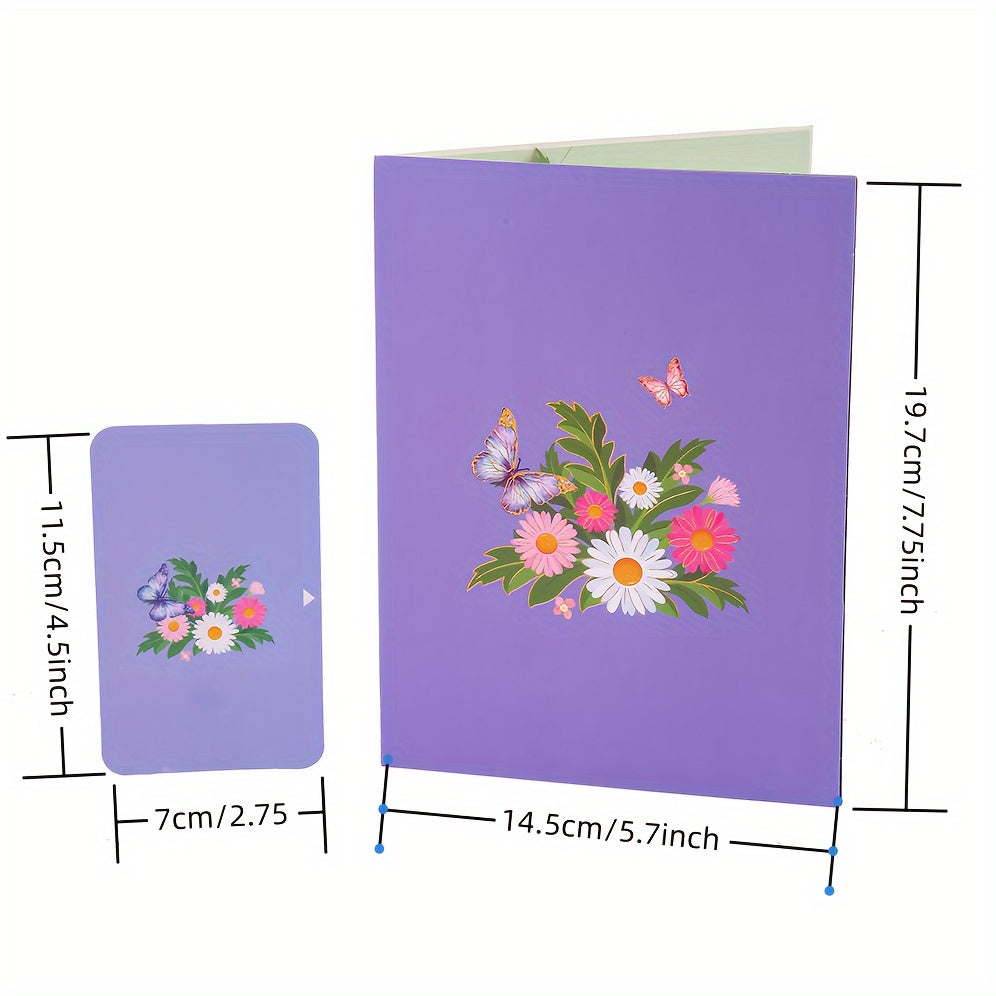 3D Pop-Up Greeting Card with Butterflies and Daisies for Birthdays Weddings and Holidays