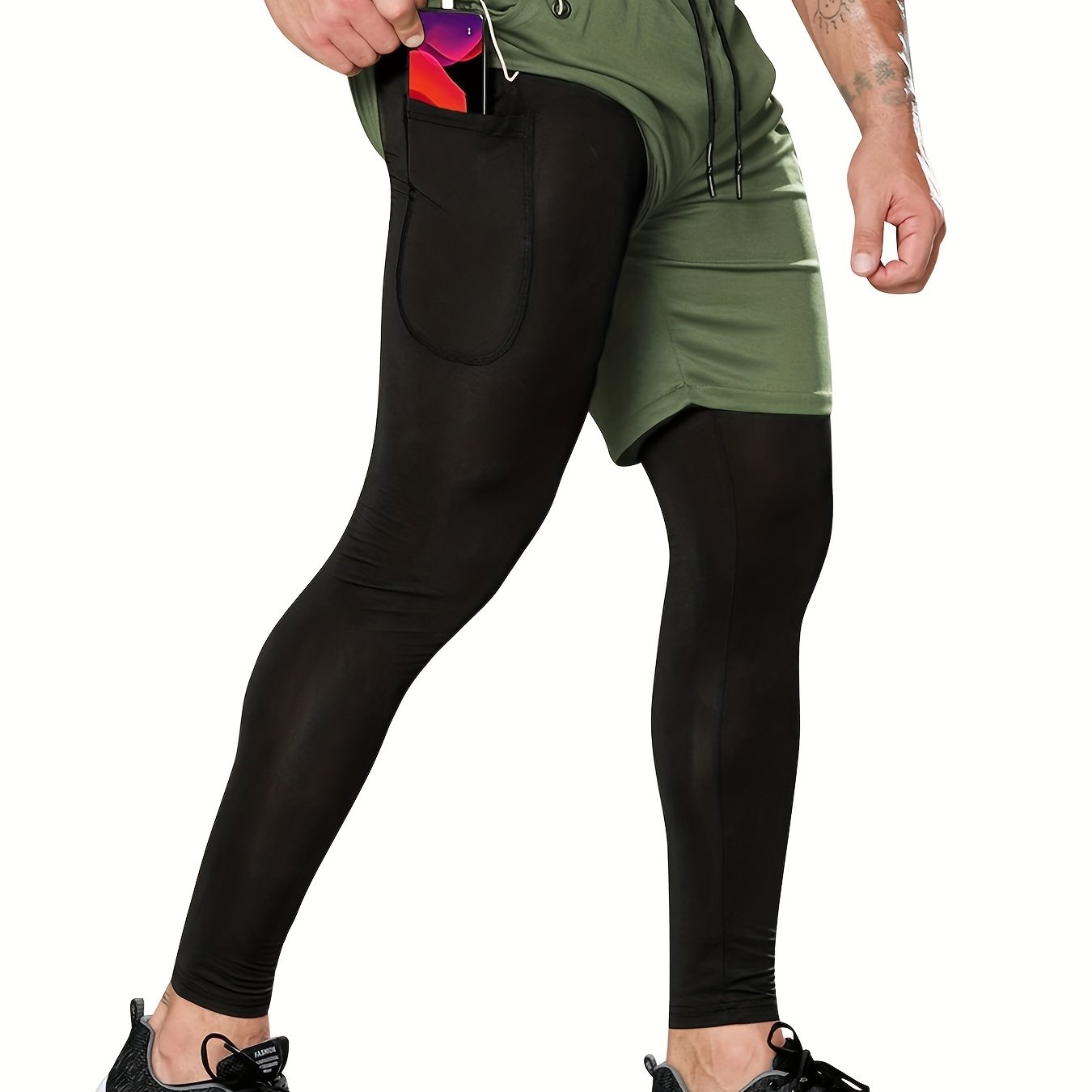 Men's 2-in-1 Workout Shorts with Pocket High Stretch Cropped for Running Yoga Training