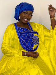 Women's Blue And White Long Bazin Riche Gown For Weddings