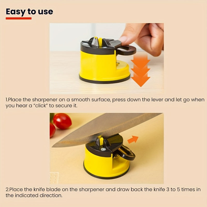 Portable manual knife sharpener with suction cup quick blade sharpening tool for kitchen use