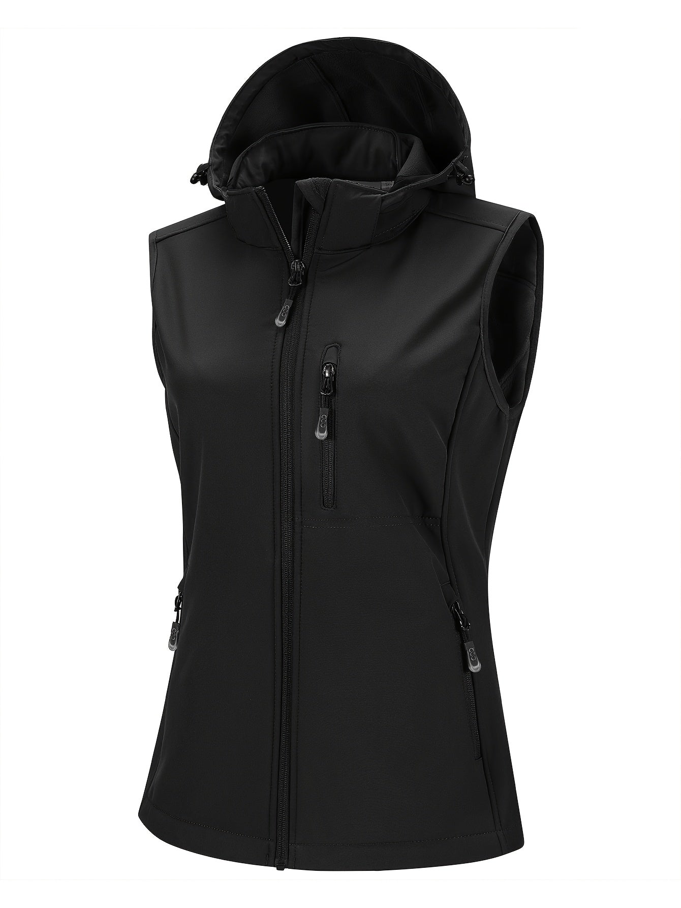 Women's Softshell Vest Hooded Lightweight Windproof Sleeveless Fleece Outdoor