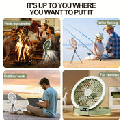 Rechargeable Portable Fan with LED Light, USB Power, Touch Control for Desktop and Camping