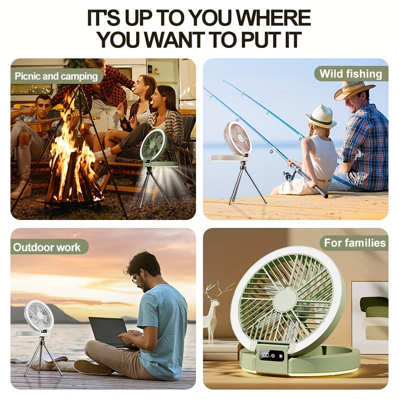 Rechargeable Portable Fan with LED Light, USB Power, Touch Control for Desktop and Camping