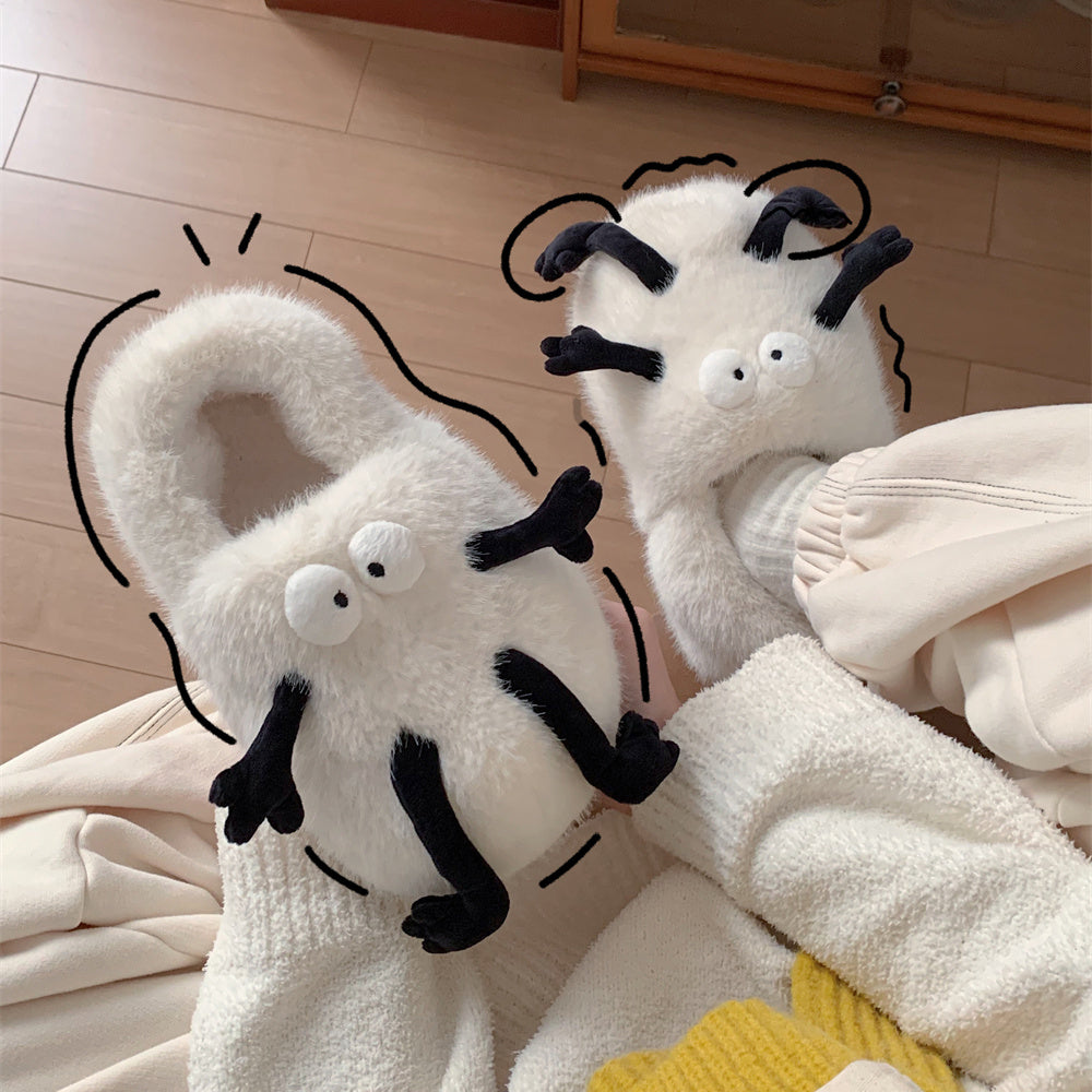 Uniseks peluş multfilmli mo'ynali yopish uchun uy ichki chanoq poyabzal, sirpanmaydigan, yumshoq taglik