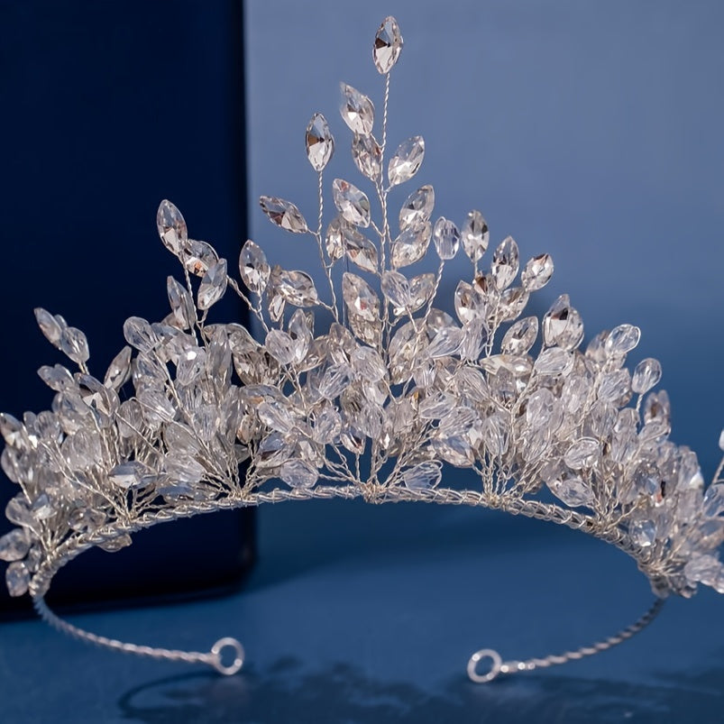 Luxury Glittering Rhinestone Hairband with Crown Design for Bridal and Princess Hairstyles