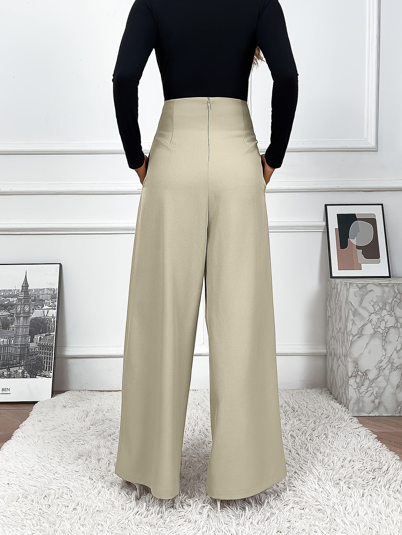 Women's Wide Leg Pants Solid Color Polyester Elastane Casual Spring Summer