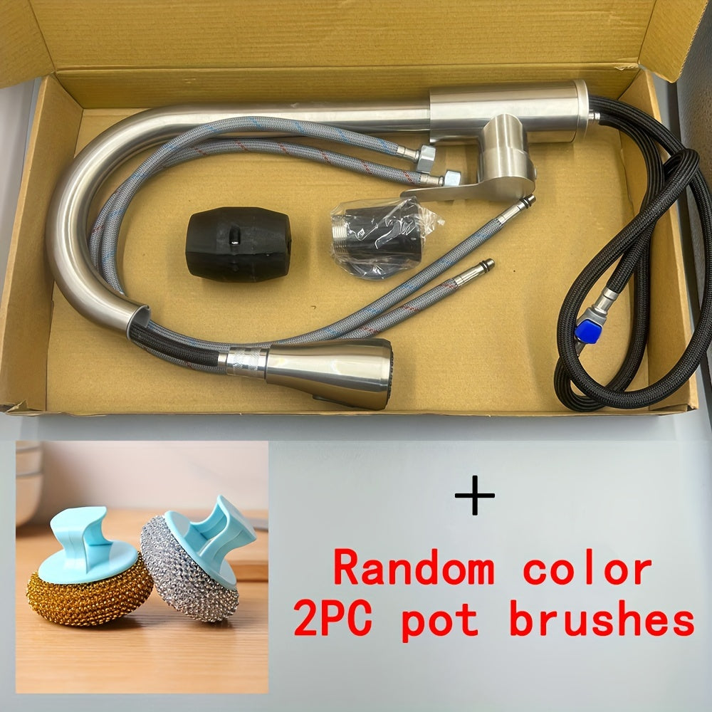 360° Rotating Kitchen Faucet with Hot Cold Water Sprayer Brushed Finish for RVs Campers and Travel Trailers