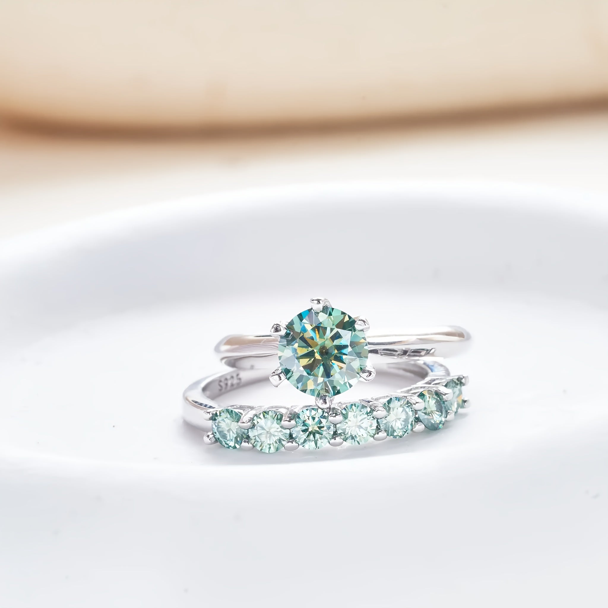 Juego de anillos de novia de plata de ley 1.7CT Moissanite anillos de aniversario estilo francés