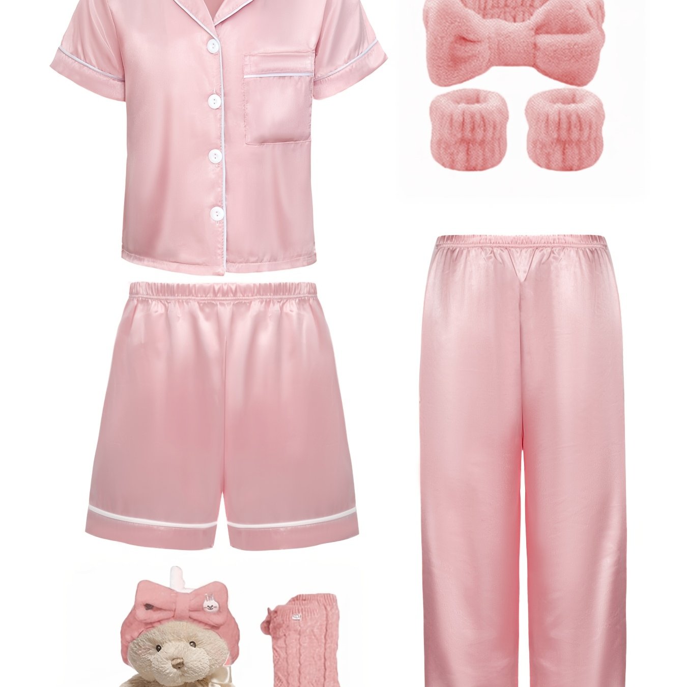 Детский огнеупорный пижамный комплект с бежевым коротким рукавом с воротником кардиганом и подходящими шортами или брюками для весны и осени